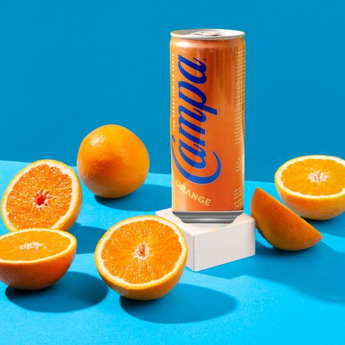 Campa orange - fizzy soda in a tin can